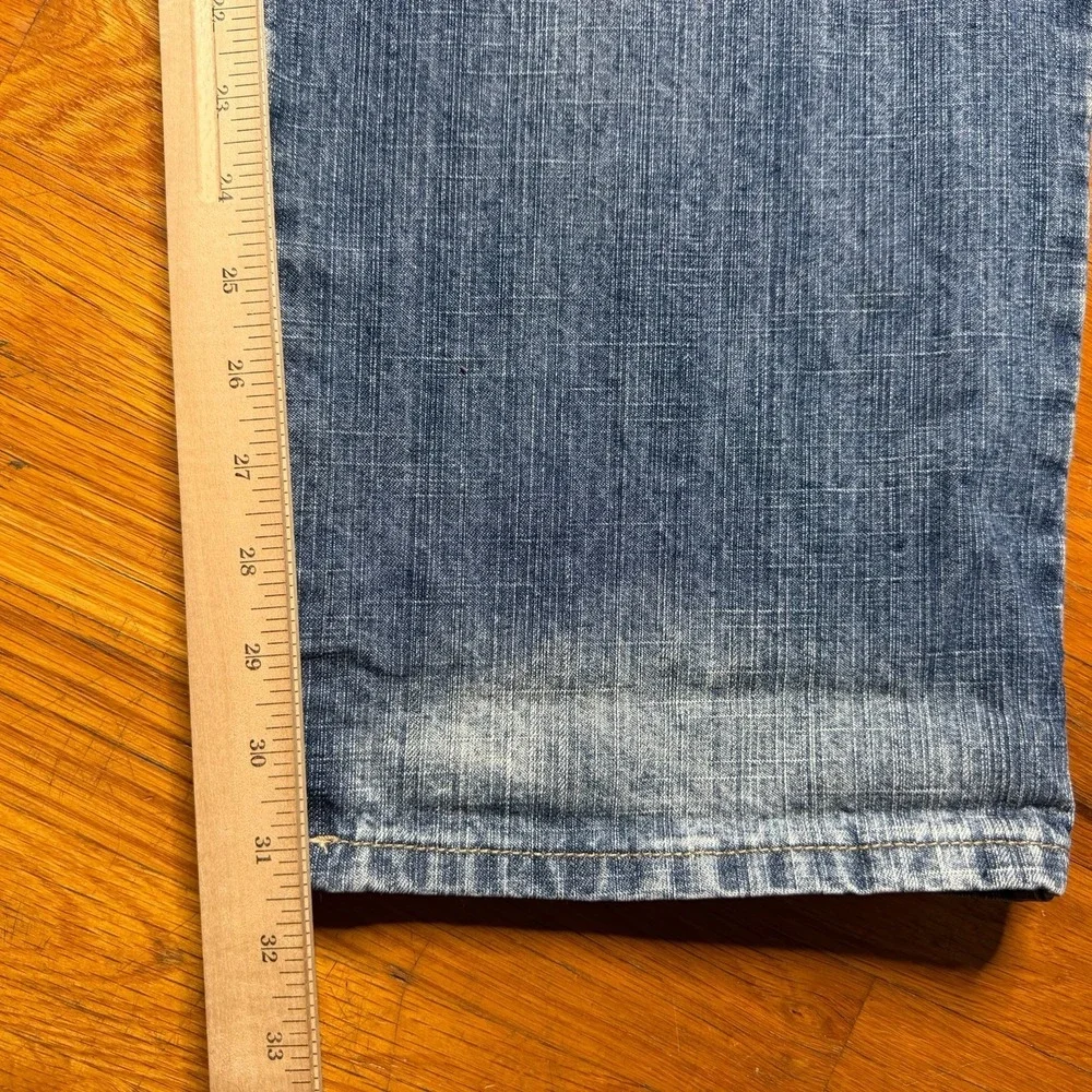 Delf Trading Jeans Men's 34x32 Y2K Wide Leg Grunge Evisu Style Denim Embroidered